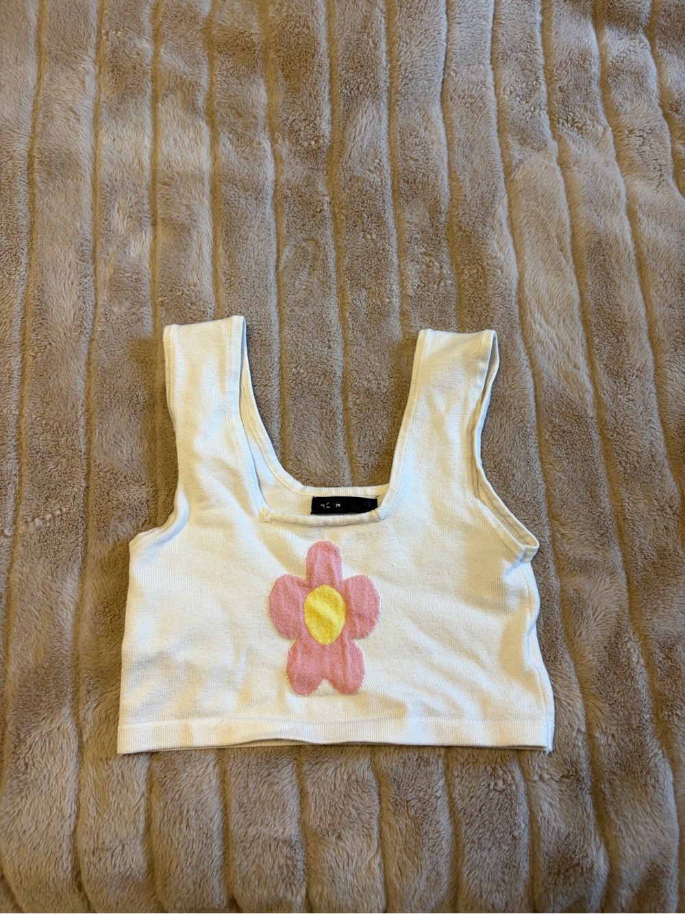 SHEIN White Crop Tank Top with Pink & Yellow Floral Graphic